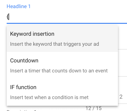 Inserting dynamic keywords in Google search ads